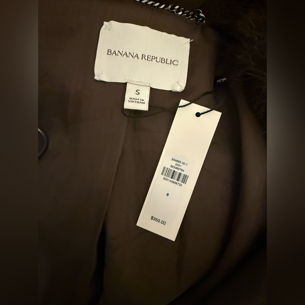 New $350 Banana Republic Faux Fur Long Brown Coat Jacket Small NWT - Picture 8 of 8